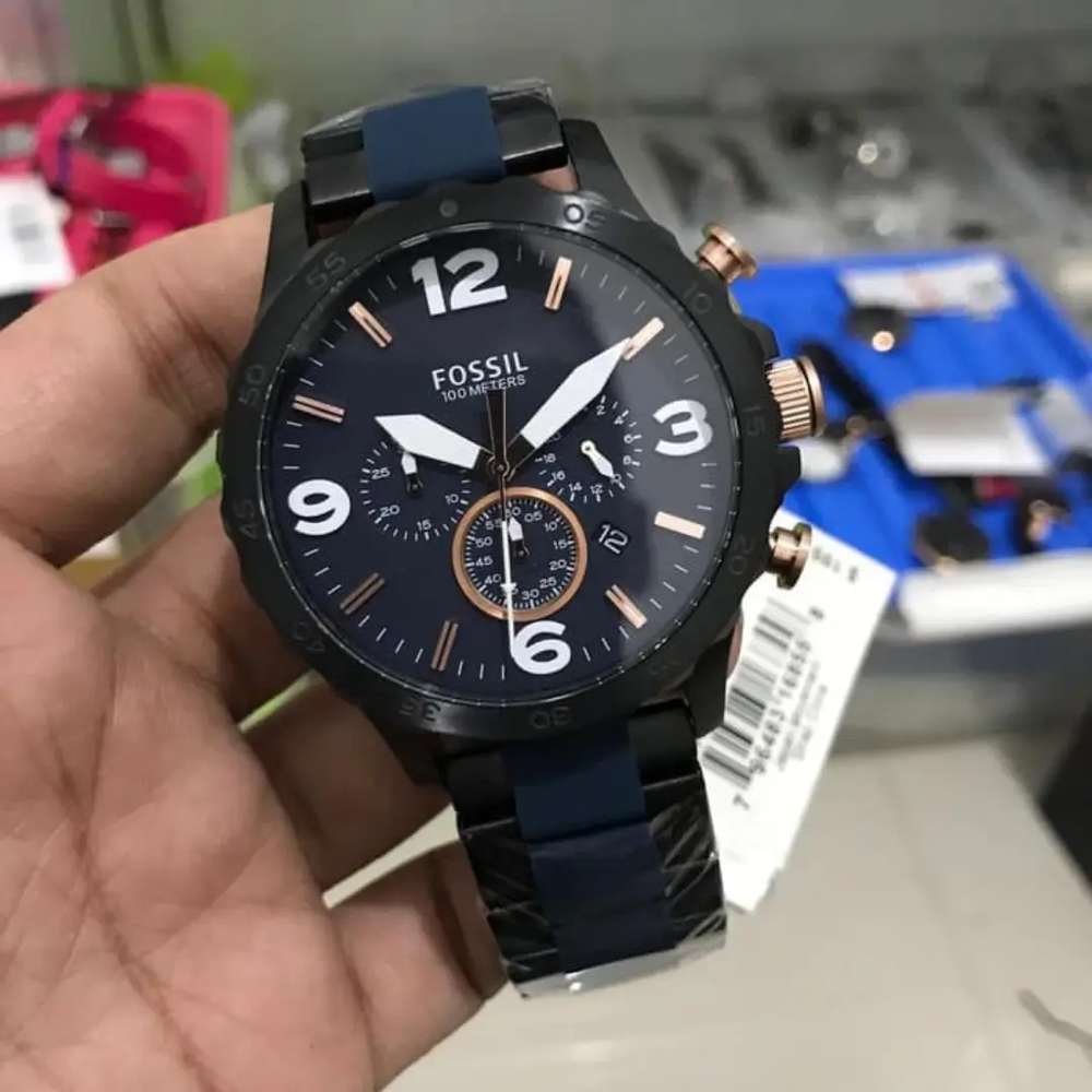  Shop Authentic Fossil Nate Chronograph Blue Dial Two Tone Steel Strap Watch for Men - JR1494 - Luxxuri