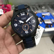  Shop Authentic Fossil Nate Chronograph Blue Dial Two Tone Steel Strap Watch for Men - JR1494 - Luxxuri