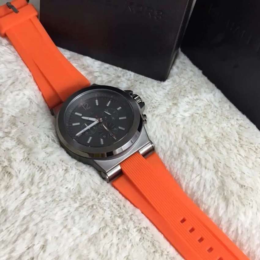  Shop Authentic Michael Kors Dylan Chronograph Grey Dial Orange Rubber Strap Watch for Men - MK8296 - Luxxuri