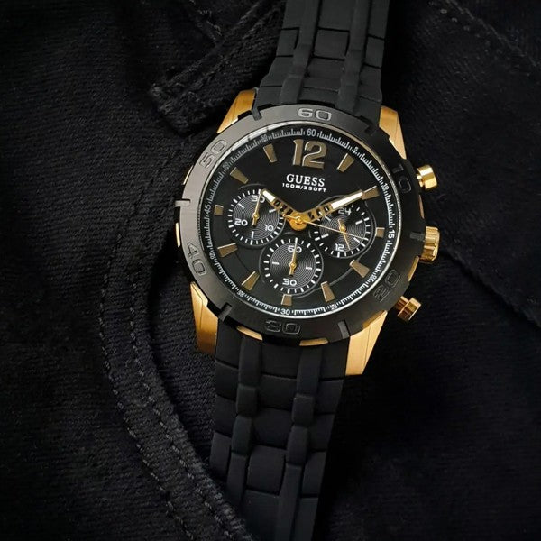 Shop Authentic Guess Caliber Chronograph Black Dial Black Rubber Strap Watch for Men - W0864G3 - Luxxuri