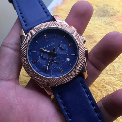  Shop Authentic Fossil Machine Chronograph Blue Dial Blue Leather Strap Watch for Men - FS5262 - Luxxuri