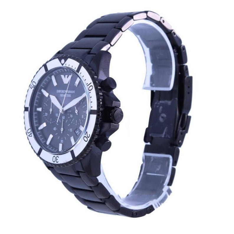 Shop Authentic Emporio Armani Diver Chronograph Black Dial Black Steel Strap Watch For Men - AR80050 - Luxxuri