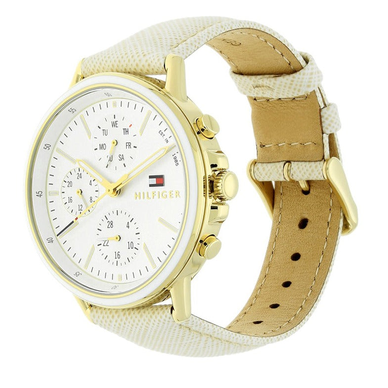  Shop Authentic Tommy Hilfiger Carly Silver Dial Cream Leather Strap Watch for Women - 1781790 - Luxxuri