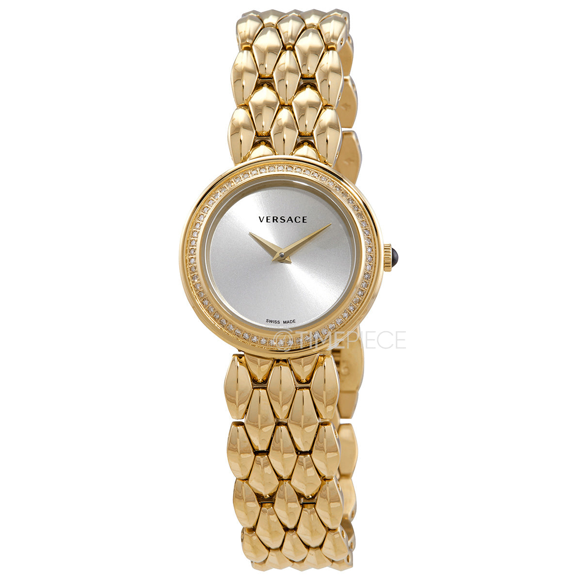  Shop Authentic Versace V Flare Diamonds Silver Dial Gold Steel Strap Watch for Women - VEBN00918 - Luxxuri