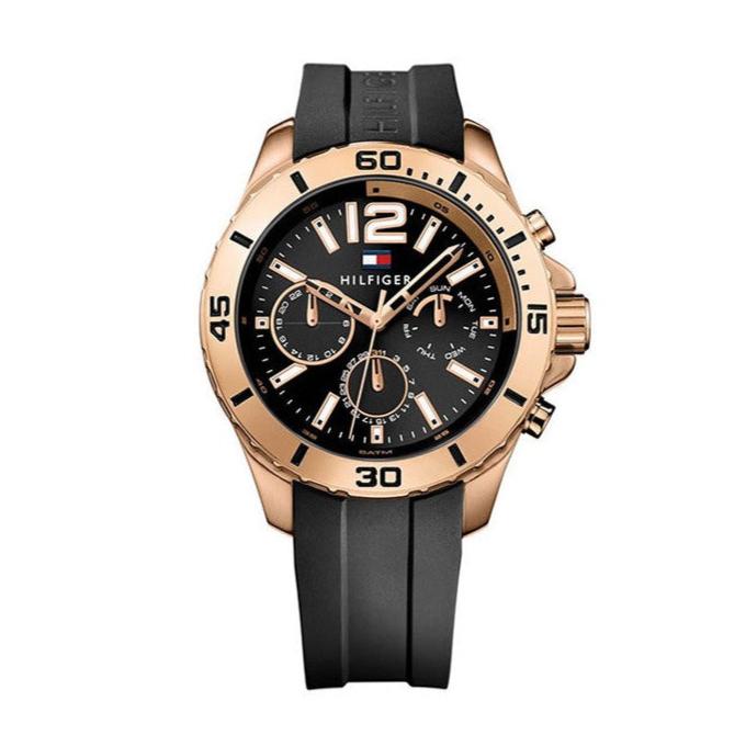  Shop Authentic Tommy Hilfiger Sport Multifunction Black Dial Black Rubber Strap Watch for Men - 1791145 - Luxxuri