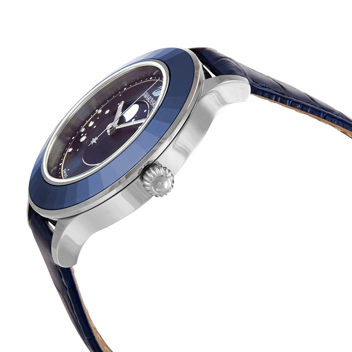  Shop Authentic Swarovski Octea Lux Moon Crystal Blue Dial Blue Leather Strap Watch for Women - 5516305 - Luxxuri