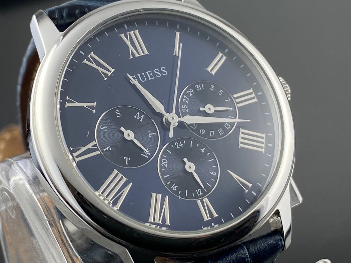  Shop Authentic Guess Wafer Chronograph Quartz Blue Dial Blue Leather Strap Watch For Men - W0496G3 - Luxxuri