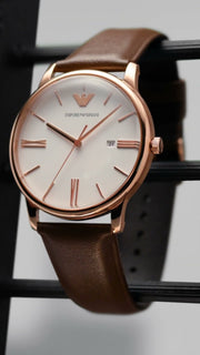  Shop Authentic Emporio Armani Minimalist Quartz White Dial Brown Leather Strap Watch For Men - AR11572 - Luxxuri