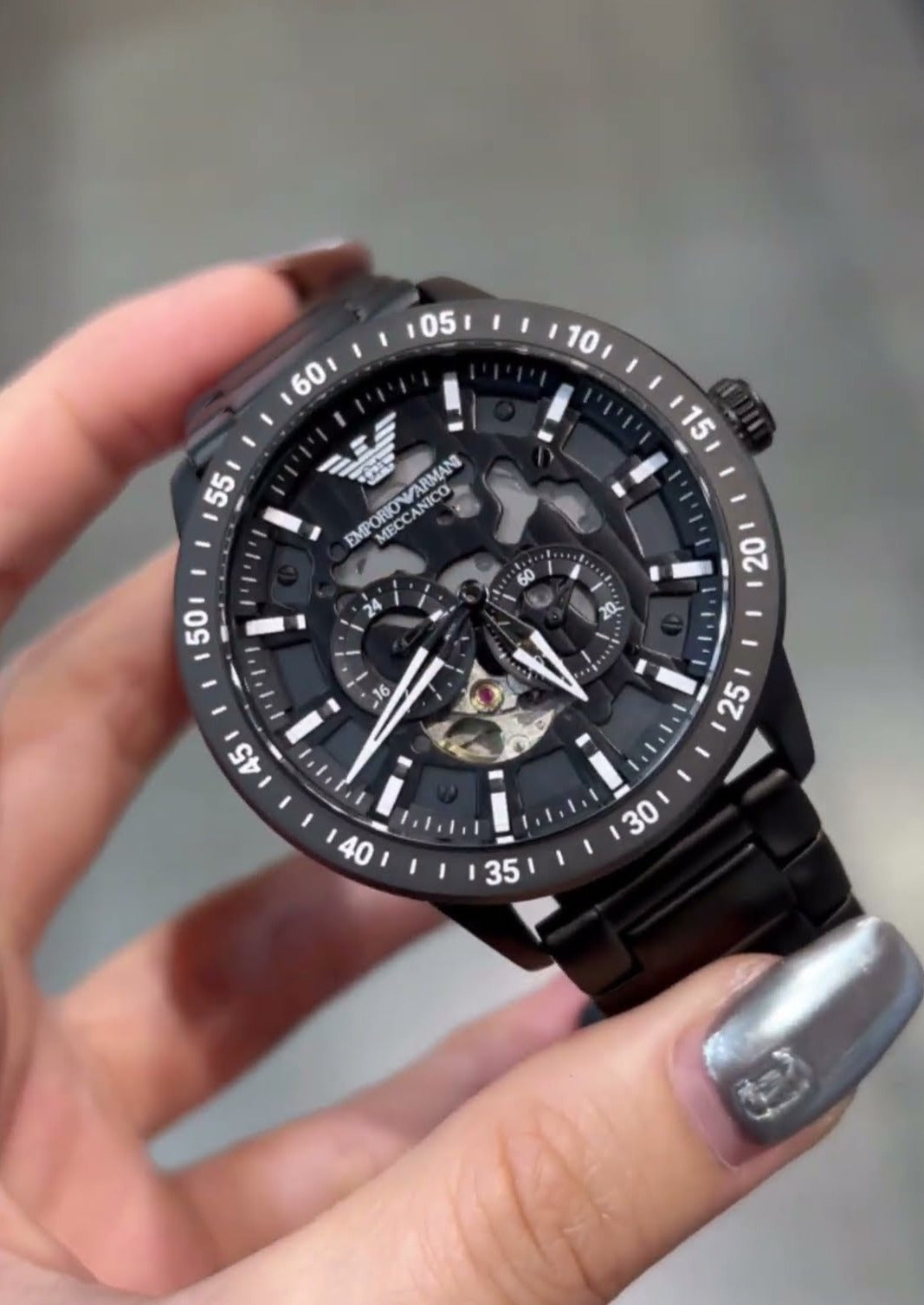  Shop Authentic Emporio Armani Meccanico Automatic Black Dial Black Steel Strap Watch For Men - AR60054 - Luxxuri