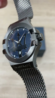  Shop Authentic Maserati Potenza Quartz Blue Dial Grey Mesh Bracelet Watch For Men - R8853108005 - Luxxuri