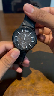  Shop Authentic Emporio Armani Meccanico Automatic Black Dial Black Leather Strap Watch For Men - AR60042 - Luxxuri