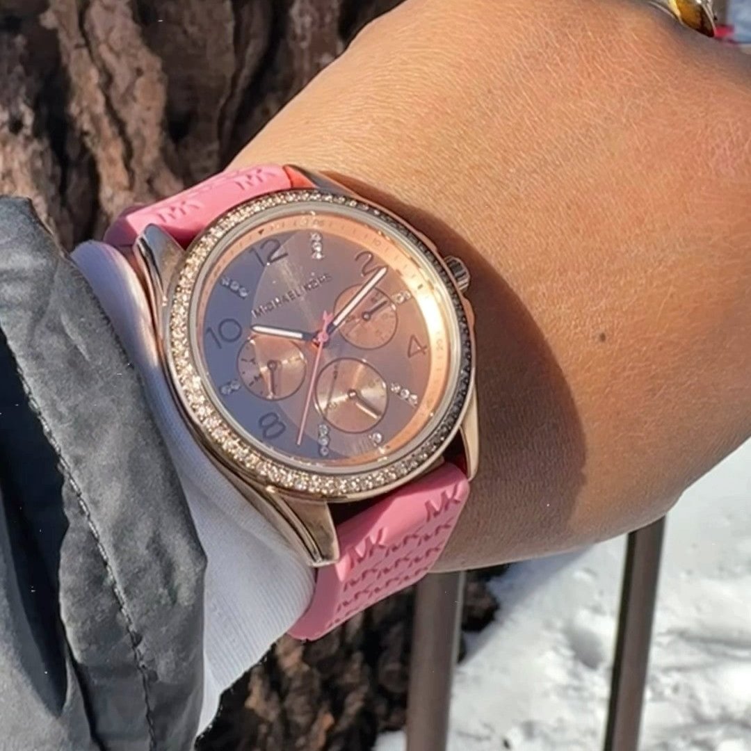  Shop Authentic Michael Kors Mini Pilot Quartz Rose Gold Dial Pink Silicone Strap Watch For Women - MK7375 - Luxxuri