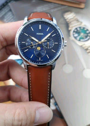  Shop Authentic Fossil Neutra Minimalist Moonphase Blue Dial Brown Leather Strap Watch for Men - FS5903 - Luxxuri