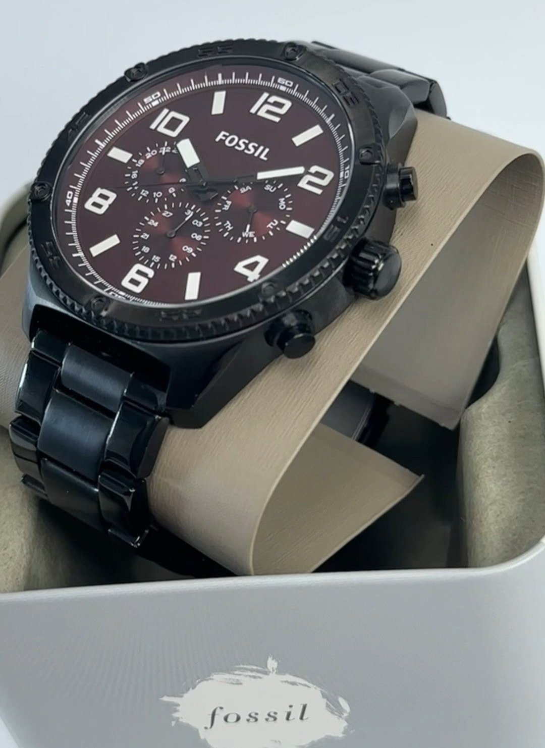  Shop Authentic Fossil Brox Multifunction Maroon Dial Black Steel Strap Watch for Women - BQ2803 - Luxxuri