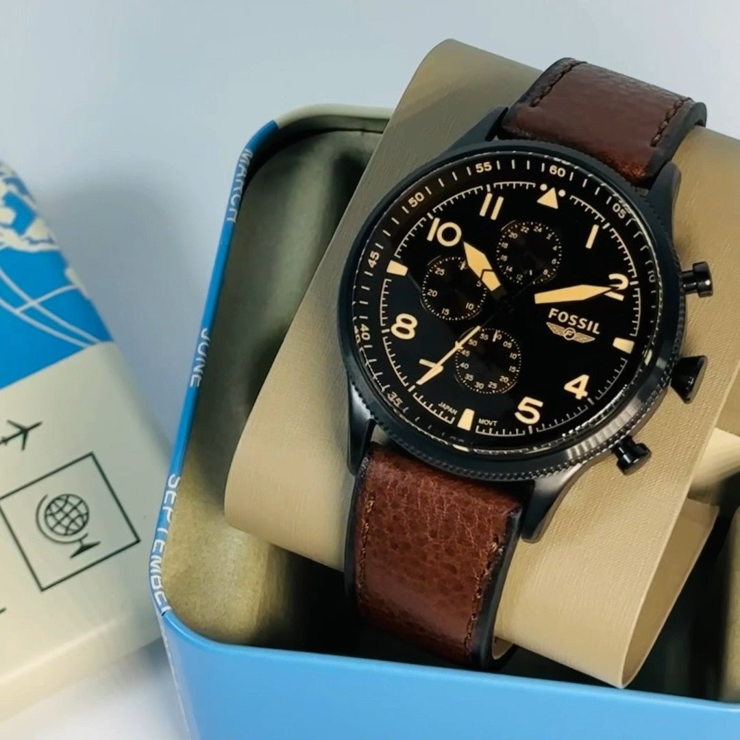  Shop Authentic Fossil Retro Pilot Chronograph Brown Dial Brown Leather Strap Watch for Men - FS5833 - Luxxuri
