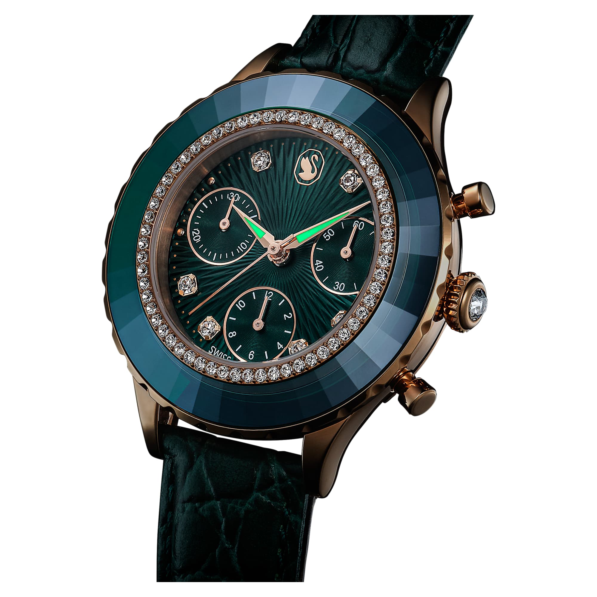  Shop Authentic Swarovski Octea Chrono Green Dial Green Leather Strap Watch for Women - 5672931 - Luxxuri