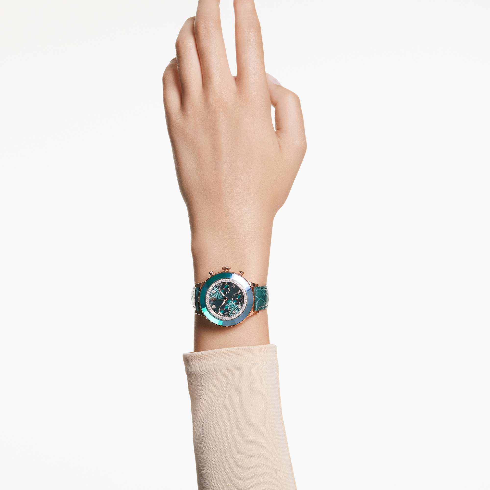  Shop Authentic Swarovski Octea Chrono Green Dial Green Leather Strap Watch for Women - 5672931 - Luxxuri