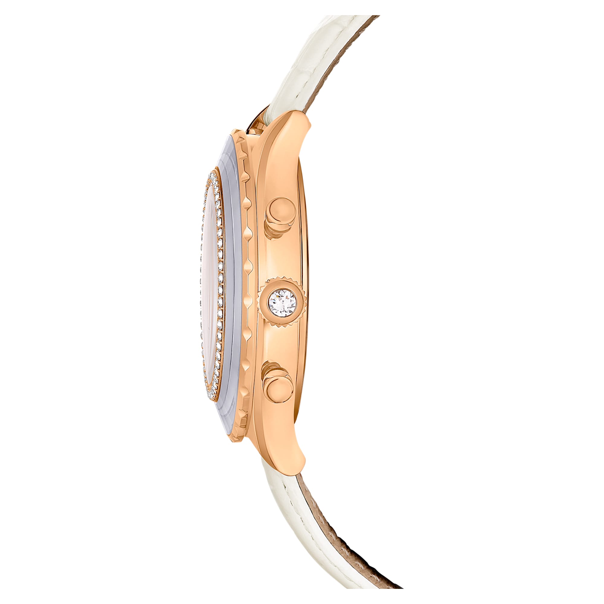  Shop Authentic Swarovski Octea Chrono Crystals White Dial White Leather Strap Watch for Women - 5671150 - Luxxuri