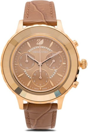  Shop Authentic Swarovski Octea Lux Chrono Brown Gold Dial Brown Leather Strap Watch for Women - 5632260 - Luxxuri