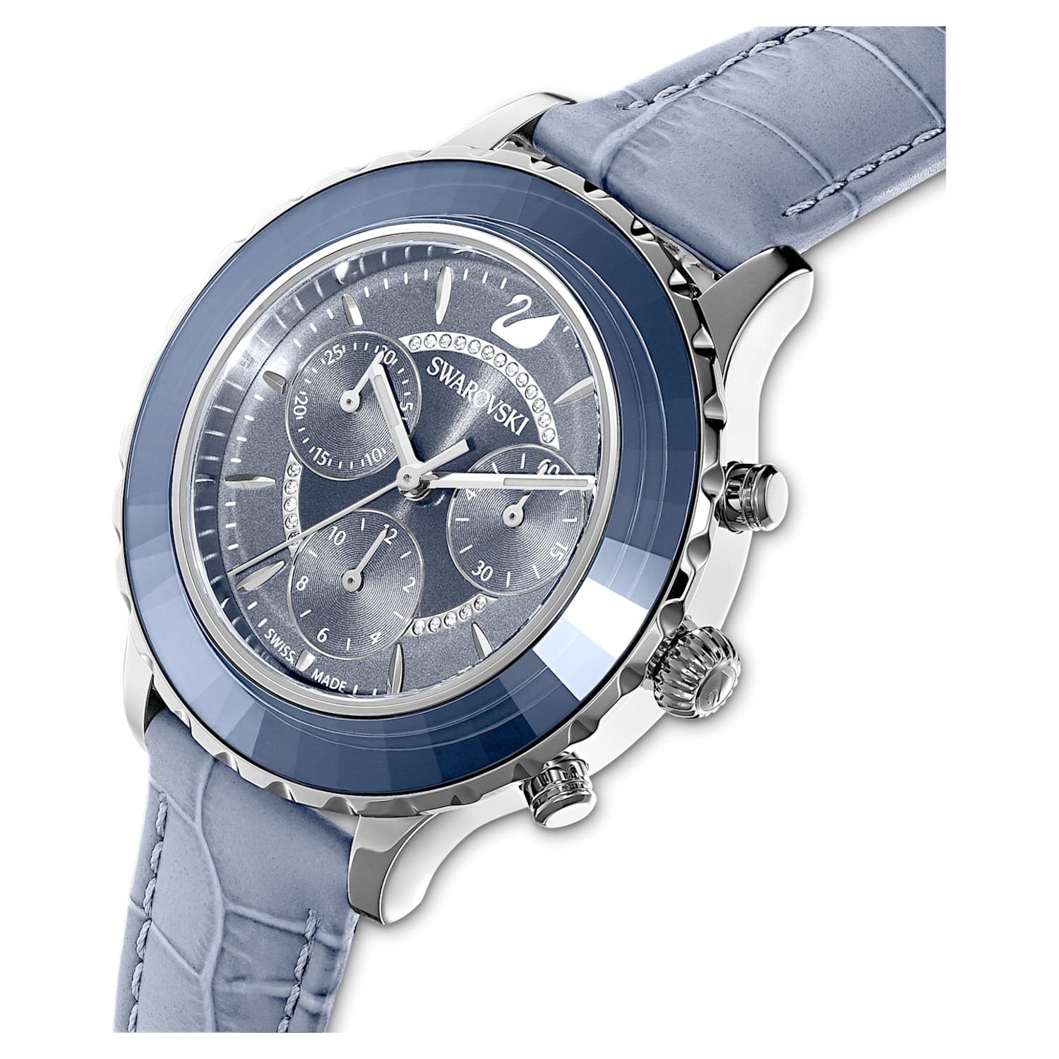  Shop Authentic Swarovski Octea Lux Chrono Blue Dial Blue Leather Strap Watch for Women - 5580600 - Luxxuri