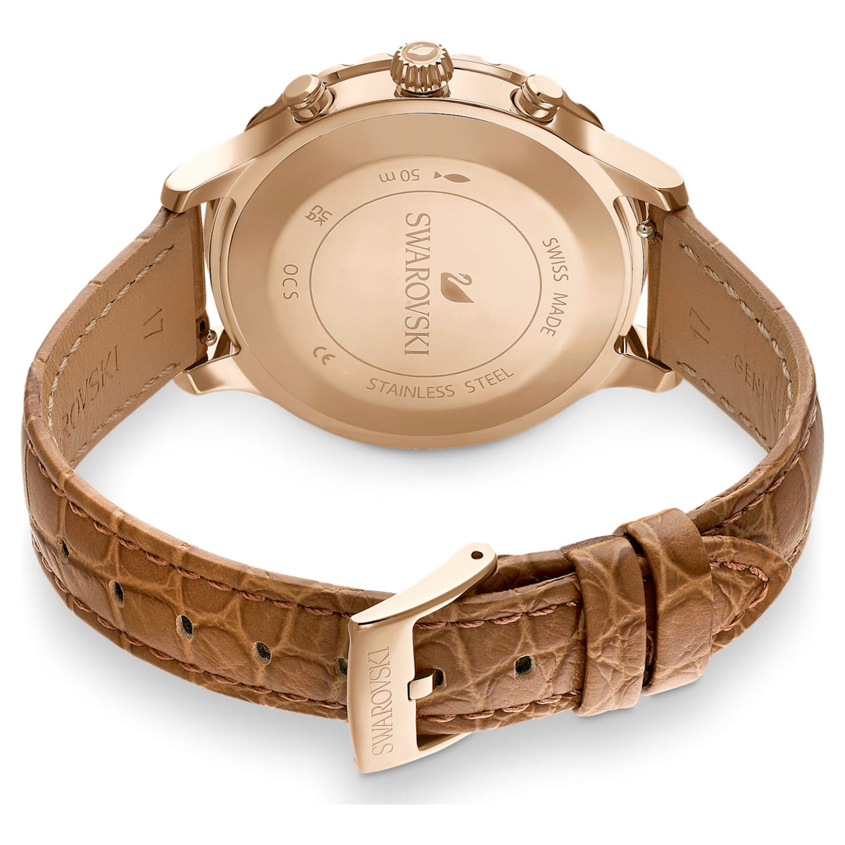  Shop Authentic Swarovski Octea Lux Chrono Brown Gold Dial Brown Leather Strap Watch for Women - 5632260 - Luxxuri