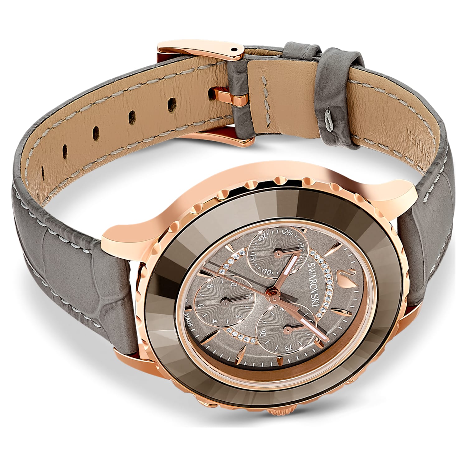  Shop Authentic Swarovski Octea Lux Chrono Grey Dial Grey Leather Strap Watch for Women - 5452495 - Luxxuri