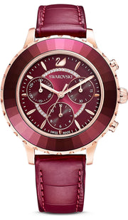  Shop Authentic Swarovski Octea Lux Chrono Red Dial Red Leather Strap Watch for Women - 5547642 - Luxxuri