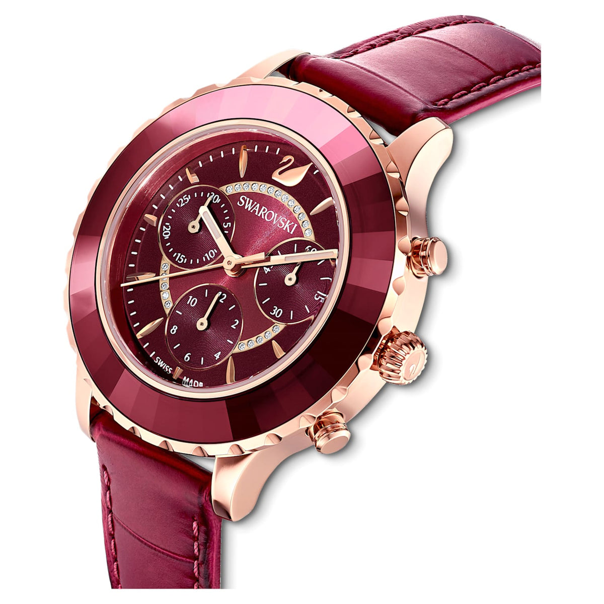  Shop Authentic Swarovski Octea Lux Chrono Red Dial Red Leather Strap Watch for Men - 5646975 - Luxxuri