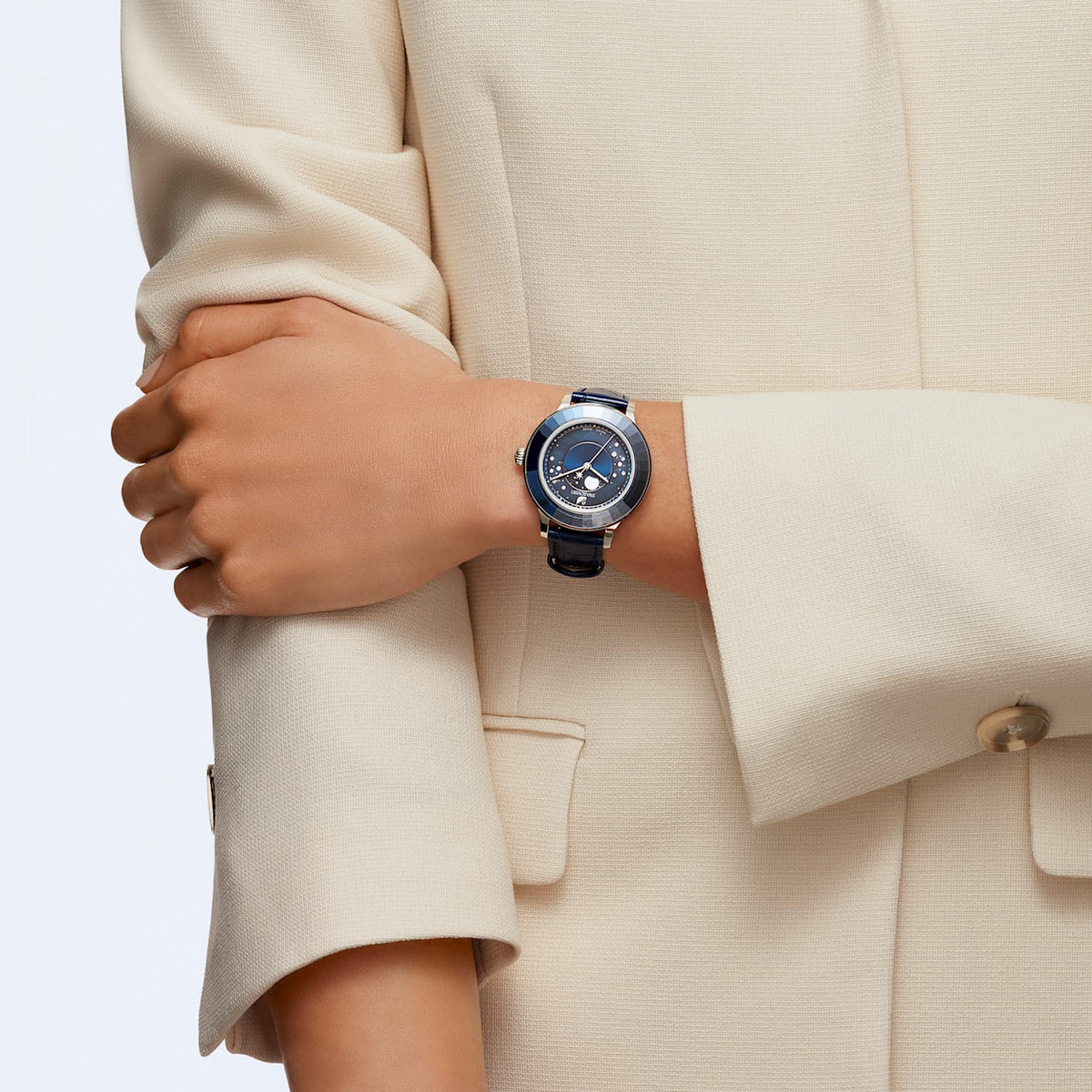  Shop Authentic Swarovski Octea Lux Moon Crystal Blue Dial Blue Leather Strap Watch for Women - 5516305 - Luxxuri