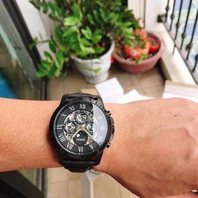  Shop Authentic Fossil Grant Automatic Black Dial Black Leather Strap Watch for Men - ME3028 - Luxxuri