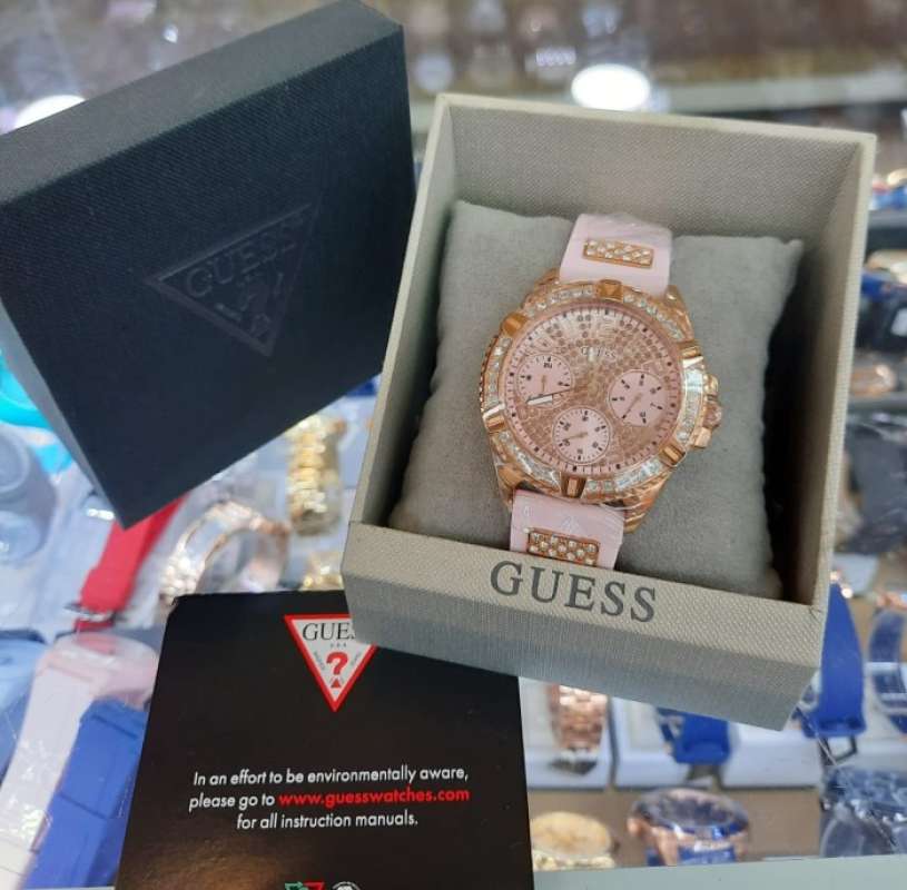  Shop Authentic Guess Frontier Diamonds Rose Gold Dial Pink Rubber Strap Watch For Women - W1160L5 - Luxxuri