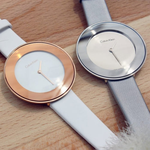  Shop Authentic Calvin Klein Chic Silver Dial White Leather Strap Watch for Women - K7N23UP8 - Luxxuri