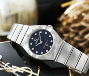  Shop Authentic Omega Constellation Manhattan Quartz Diamonds Blue Dial Silver Steel Strap Watch for Women - 131.10.25.60.53.001 - Luxxuri