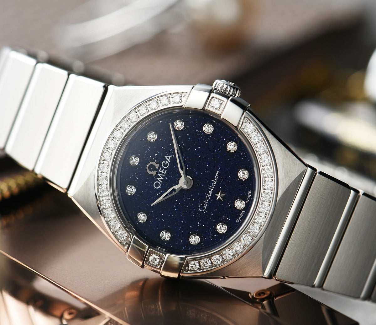  Shop Authentic Omega Constellation Manhattan Quartz Diamonds Blue Dial Silver Steel Strap Watch for Women - 131.15.25.60.53.001 - Luxxuri