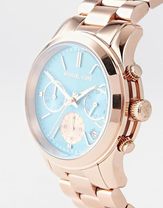  Shop Authentic Michael Kors Runway Chronograph Turquoise Dial Rose Gold Steel Strap Watch For Women - MK6164 - Luxxuri
