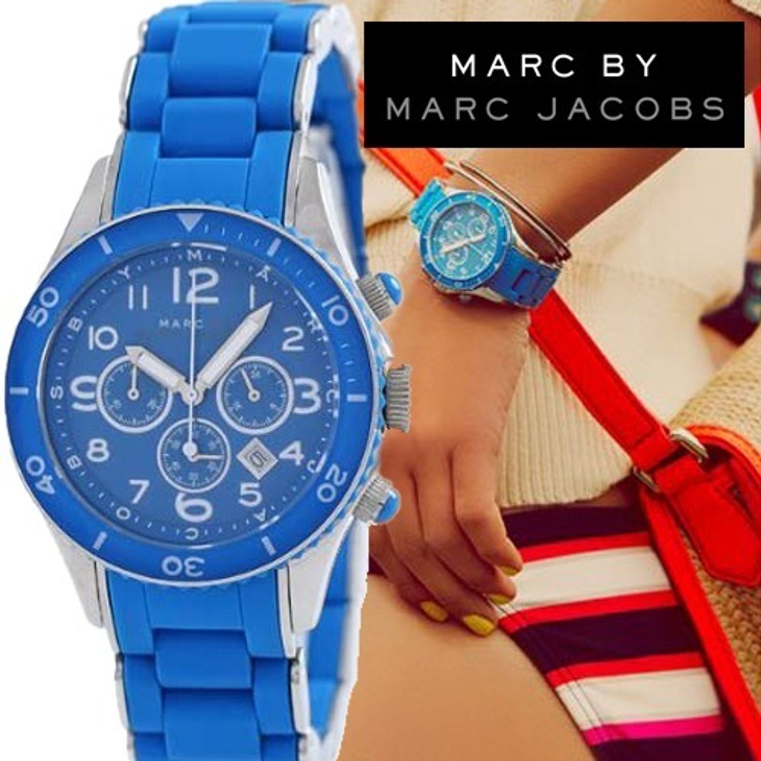  Shop Authentic Marc Jacobs Rock Chronograph Blue Dial Blue Silicone Strap Watch for Women - MBM2575 - Luxxuri