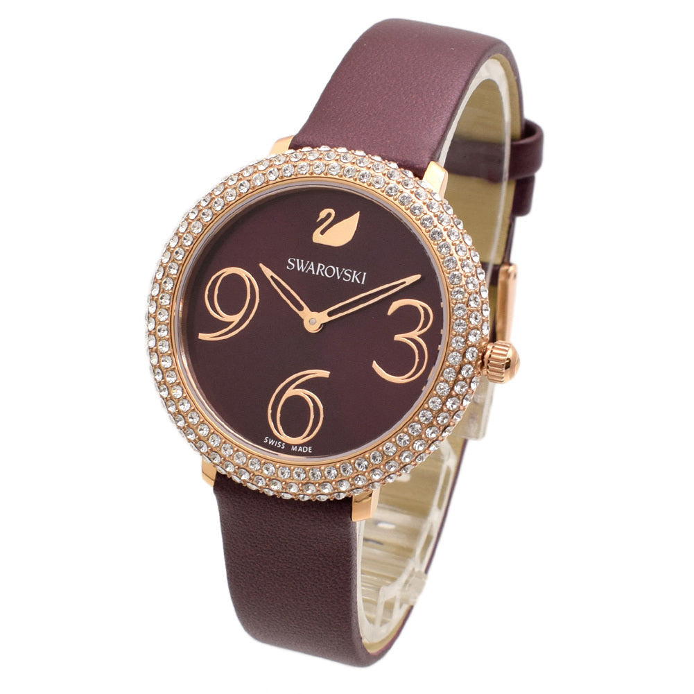  Shop Authentic Swarovski Crystal Frost Red Dial Red Leather Strap Watch for Women - 5484064 - Luxxuri