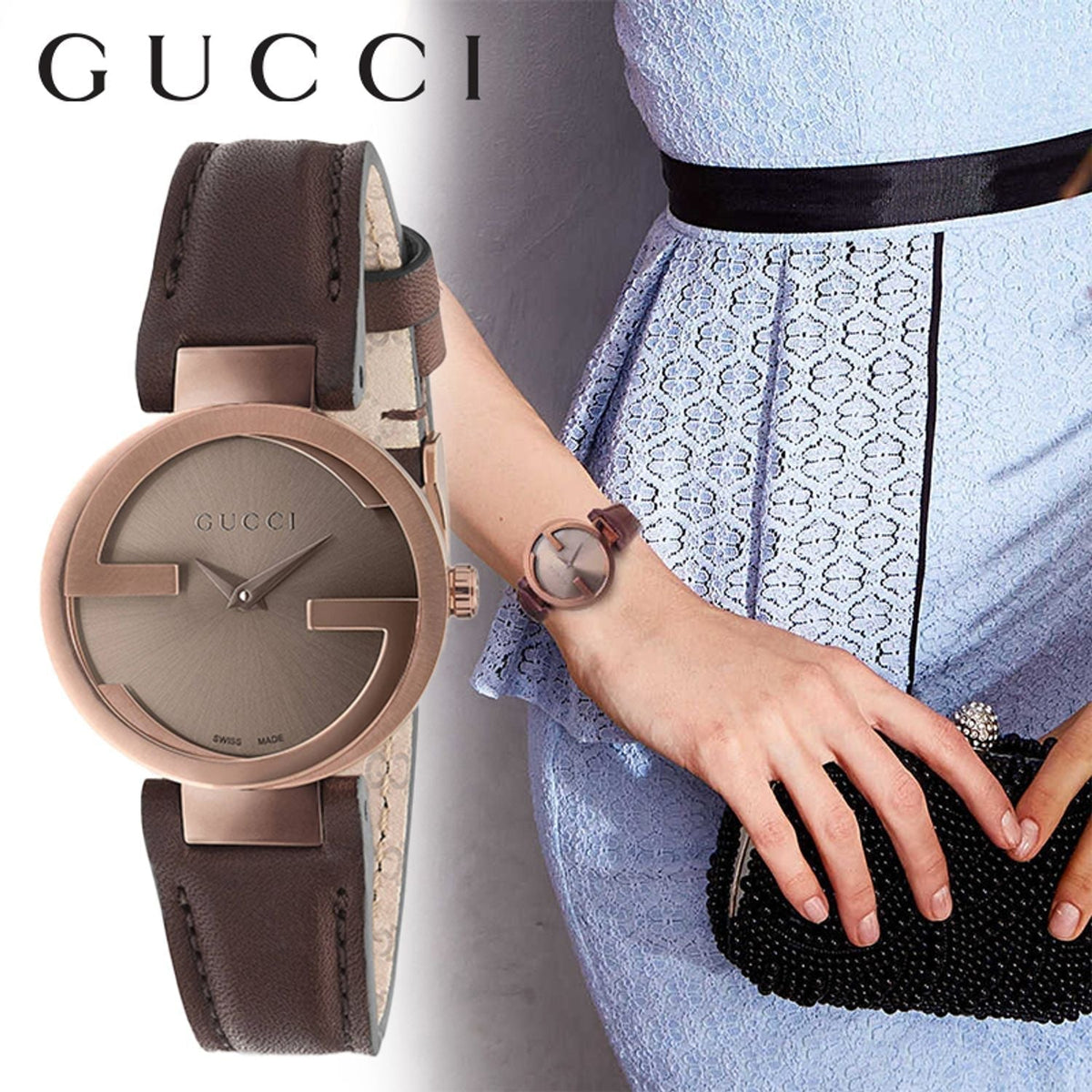  Shop Authentic Gucci G Interlocking Brown Dial Brown Leather Strap Watch For Women - YA133504 - Luxxuri