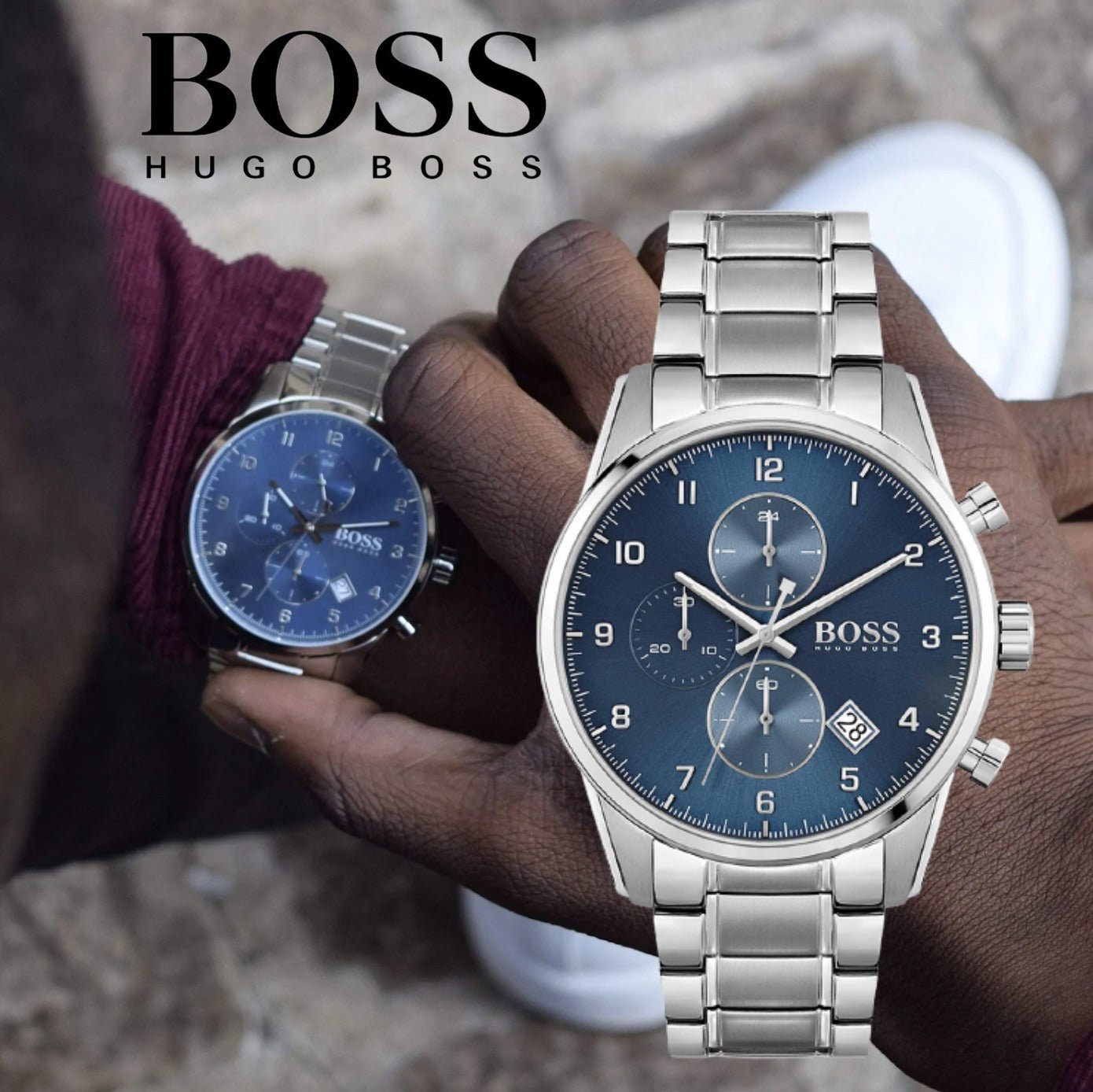  Shop Authentic Hugo Boss Skymaster Blue Dial Silver Steel Strap Watch for Men - 1513784 - Luxxuri