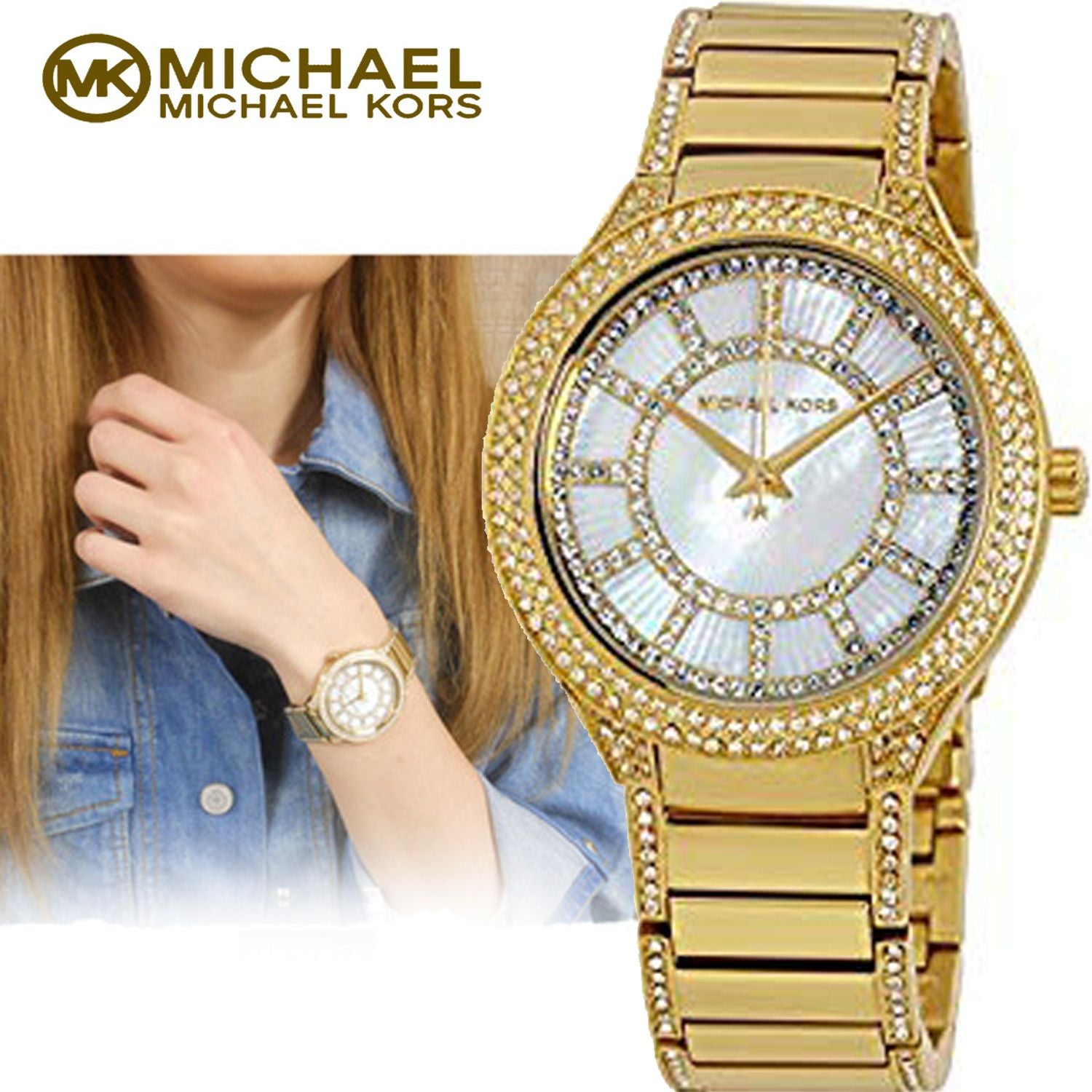  Shop Authentic Michael Kors Kerry Mother of Pearl Dial Gold Steel Strap Watch for Women - MK3312 - Luxxuri