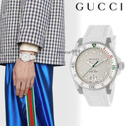  Shop Authentic Gucci Dive Quartz White Dial White Rubber Strap Watch For Men - YA136337 - Luxxuri