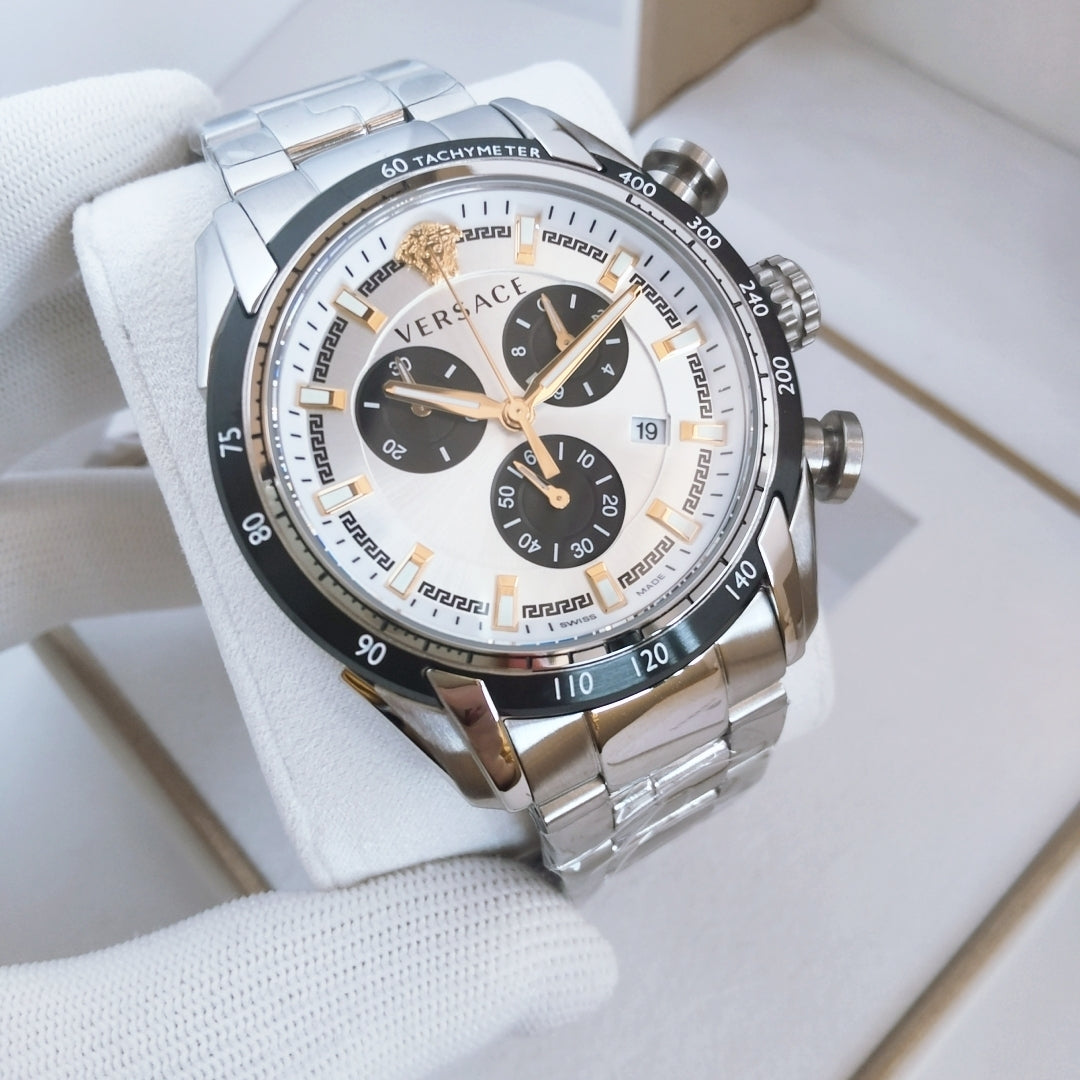  Shop Authentic Versace V-Ray Chronograph Quartz Silver Dial Silver Steel Strap Watch For Men - VE2I00321 - Luxxuri