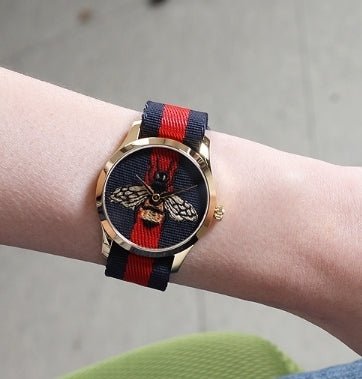  Shop Authentic Gucci G Timeless Bee Red & Blue Dial Red Two Tone Nylon Strap Watch For Men - YA1264061 - Luxxuri