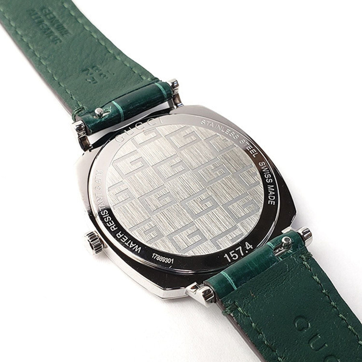 Shop Authentic Gucci Grip Quartz Silver Dial Green Leather Strap Watch For Women - YA157404 - Luxxuri