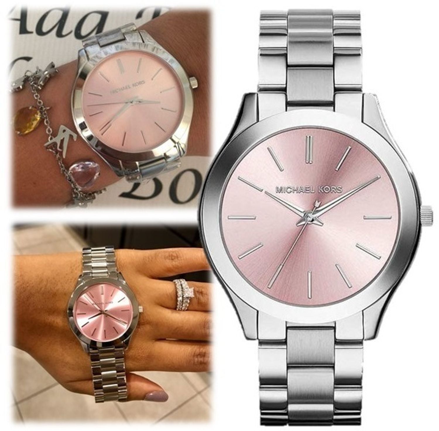  Shop Authentic Michael Kors Slim Runway Quartz Pink Dial Silver Steel Strap Watch For Women - MK3380 - Luxxuri