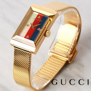  Shop Authentic Gucci G-Frame Mother of Pearl Dial Yellow Gold Mesh Bracelet Watch For Women - YA147410 - Luxxuri