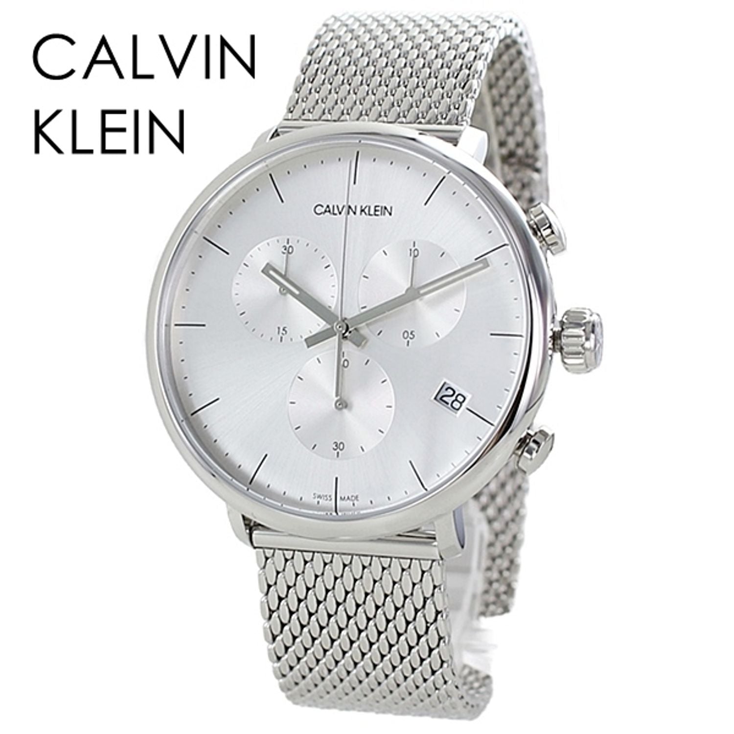  Shop Authentic Calvin Klein High Noon Silver Dial Silver Mesh Bracelet Watch for Men - K8M27126 - Luxxuri