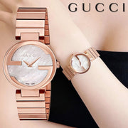  Shop Authentic Gucci G Interlocking Mother of Pearl Dial Rose Gold Steel Strap Watch For Women - YA133515 - Luxxuri