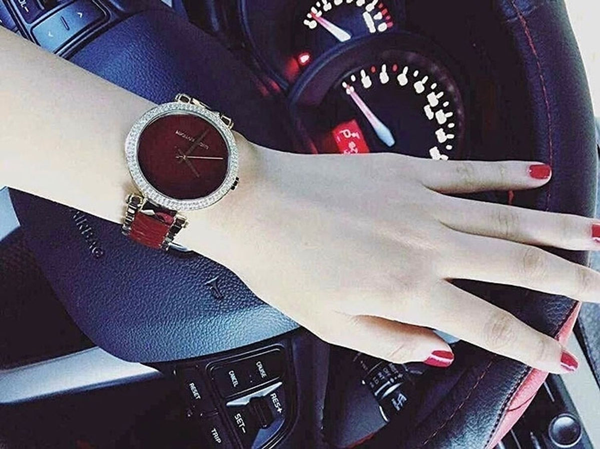  Shop Authentic Michael Kors Parker Mother of Pearl Red Dial Two Tone Steel Strap Watch for Women - MK6427 - Luxxuri