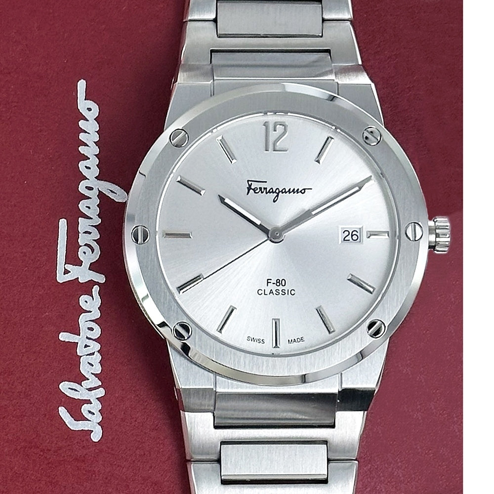  Shop Authentic Salvatore Ferragamo F-80 Classic Silver Dial Silver Steel Strap Watch for Men - SFDT02223 - Luxxuri